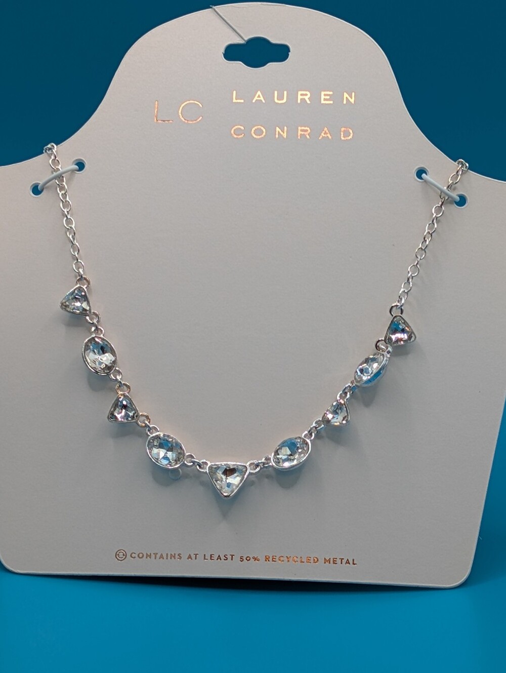 LC Lauren Conrad Silver Necklace with Clear Crystal Drops